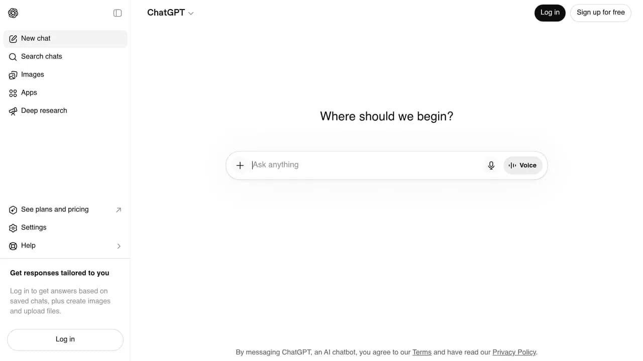 Screenshot of ChatGPT
