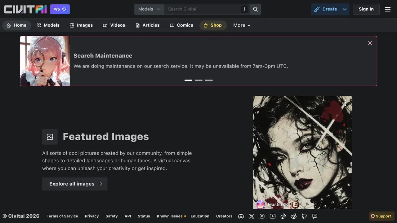 Screenshot of Civitai