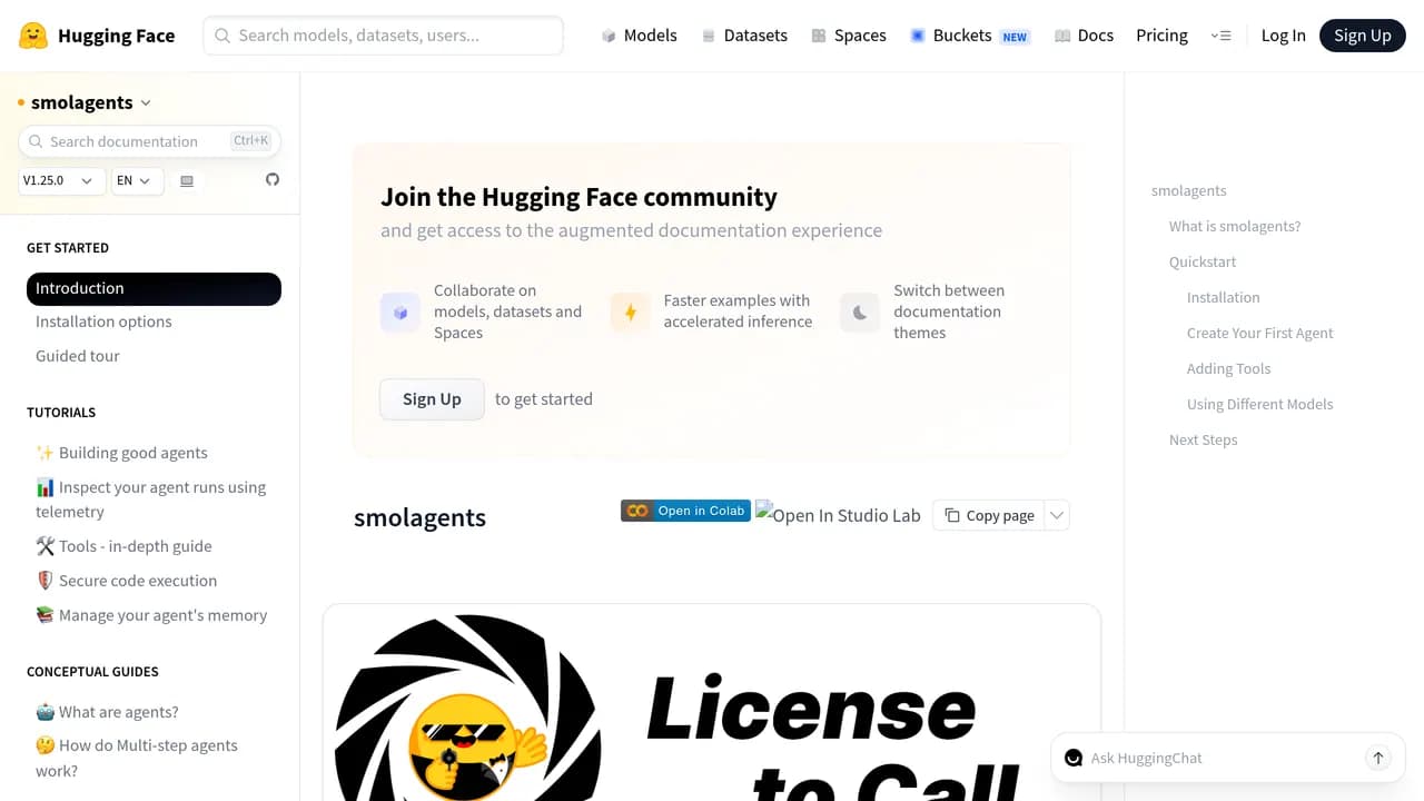 Screenshot of smolagents