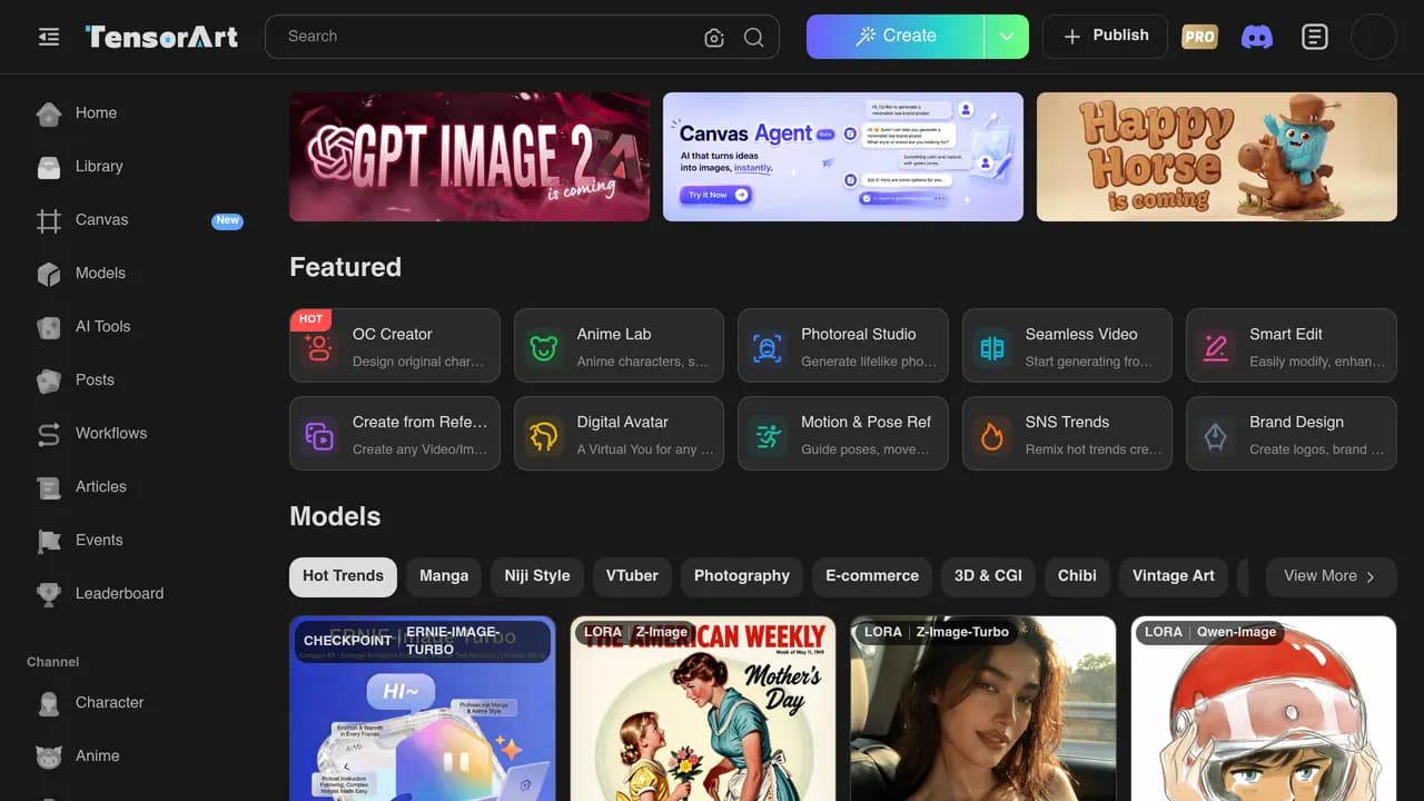 Screenshot of Tensor.Art
