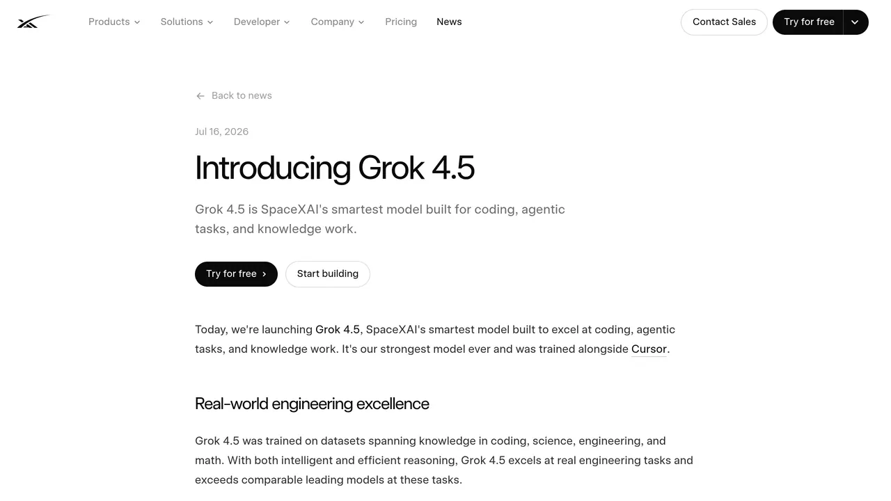 Grok 4.5 screenshot