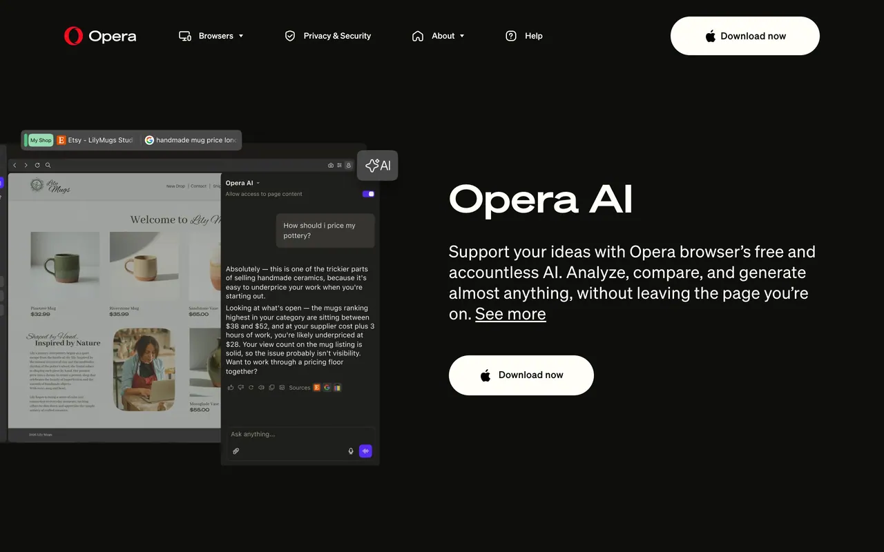 Opera AI screenshot